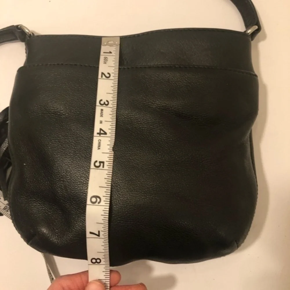 Michael kors black leather tassel crossbody bag